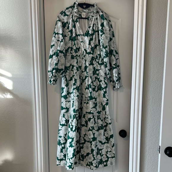 Tuckernuck Hyacinth House Green & White Floral Tiered Presley Maxi Midi Dress - Picture 2 of 8